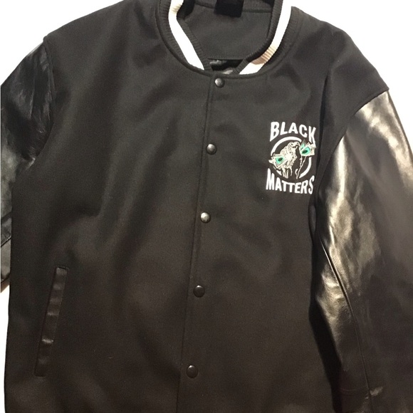 Black Matter Varsity Jacket with Leather Sleeves - Picture 2 of 6